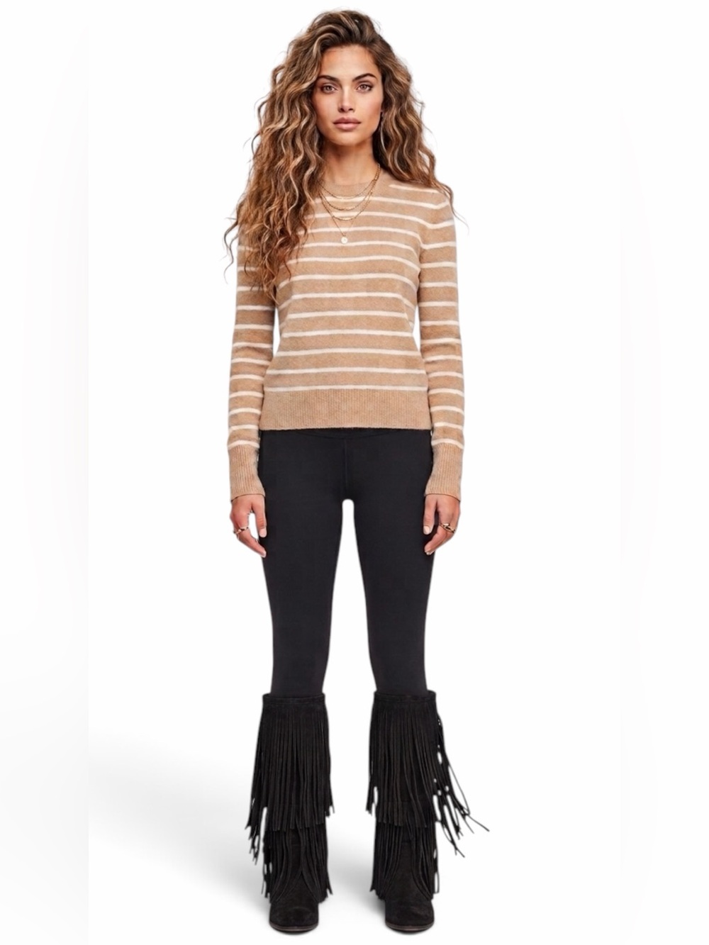 NWT – J.Crew Factory – Crewneck Sweater – Extra-Soft Striped – Camel Ivory – Sz.